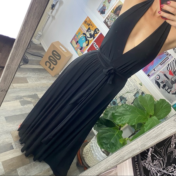 J Uptown Black maxi wrap dress Size XS A-skirt Open Back Deep V-neck - Picture 7 of 10